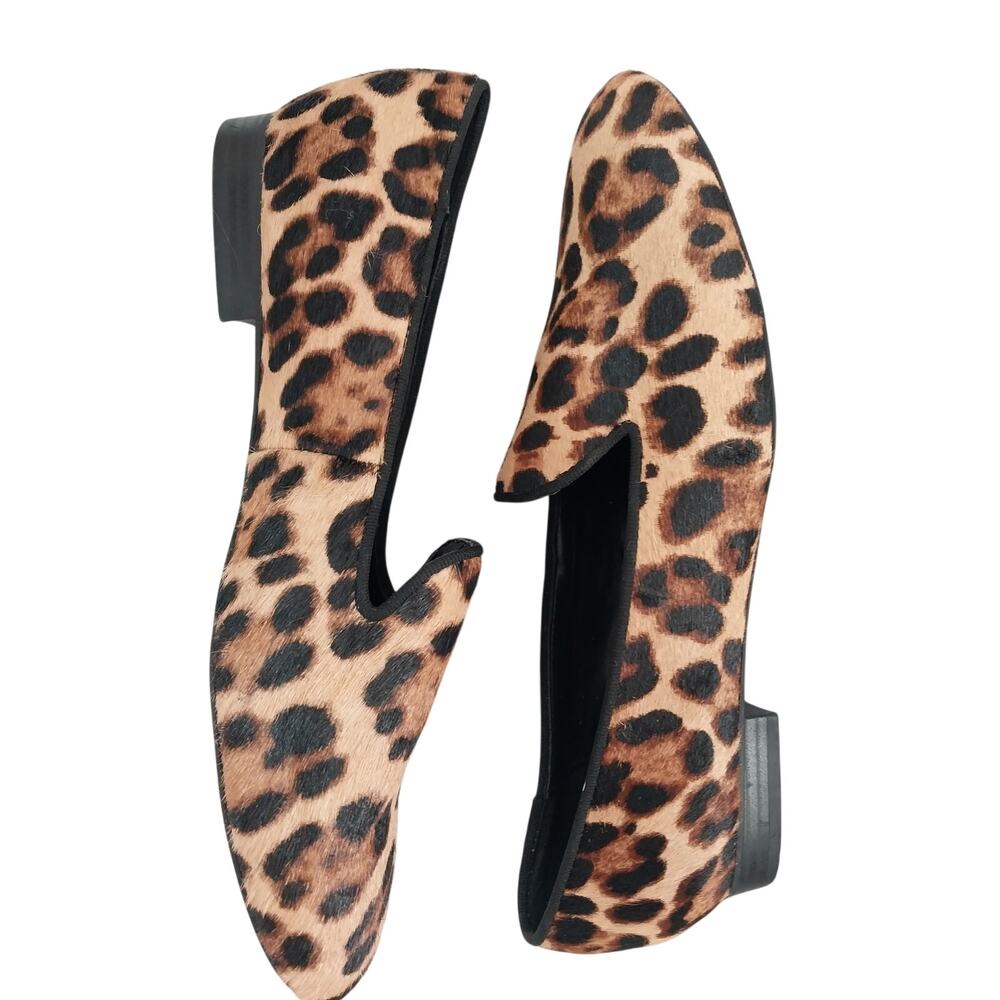 NINE WEST! BLACK, BROWN & TAN LEOPARD GENUINE LEATHER COWHIDE FLATS! SZ 9M - Picture 7 of 11